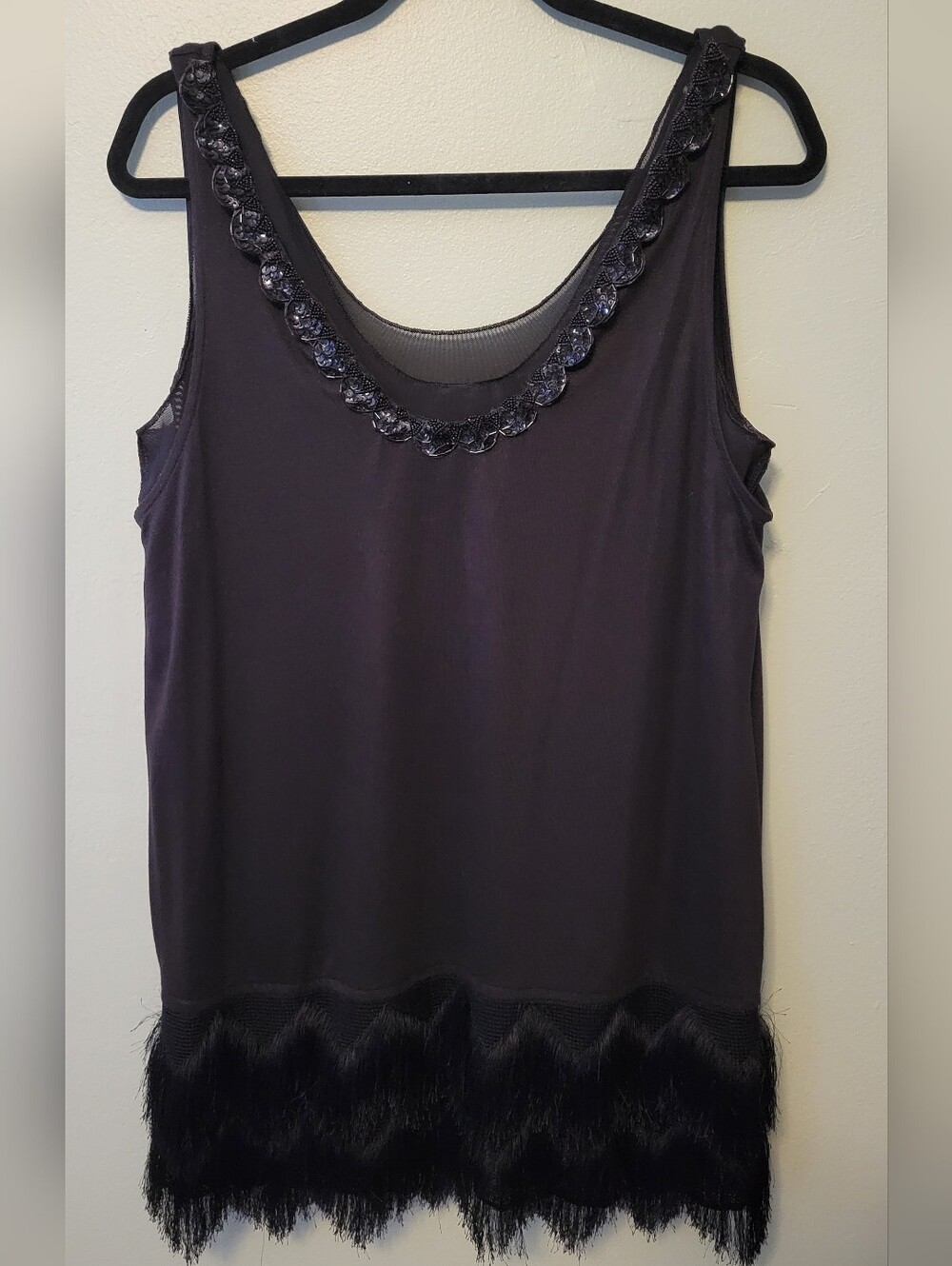 Banana Republic Black Beaded Scoop Neck Camisole with Feather Trim